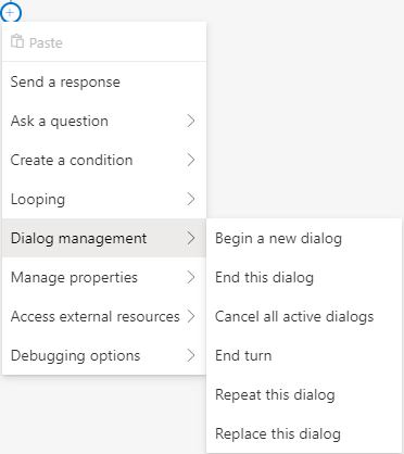 Dialog management menu