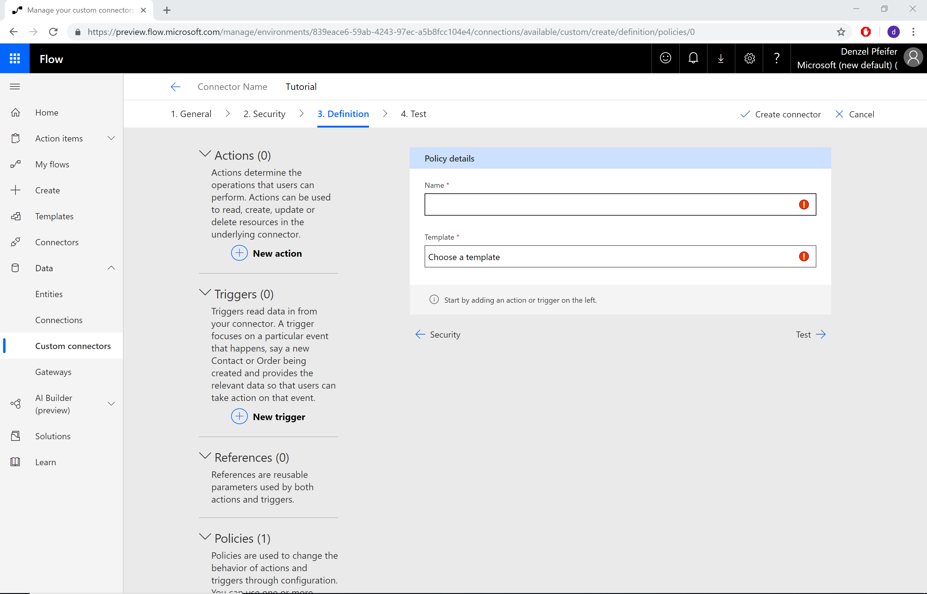 Opening the policy templates page