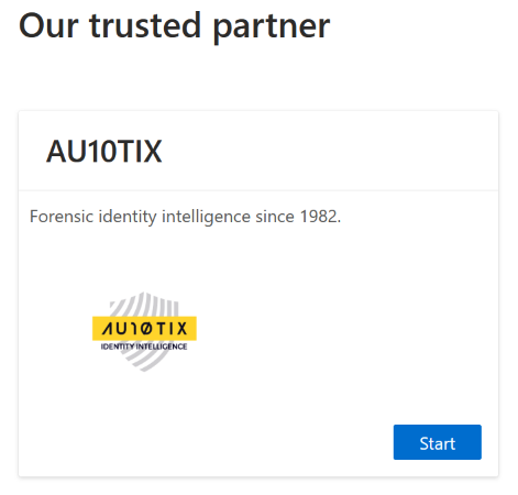 The AU10TIX start screen where you select the start button.