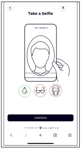 The AU10TIX mobile screen shows how to take a selfie.