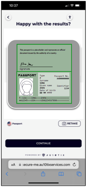 The AU10TIX mobile screen asks you if you're happy with your results.