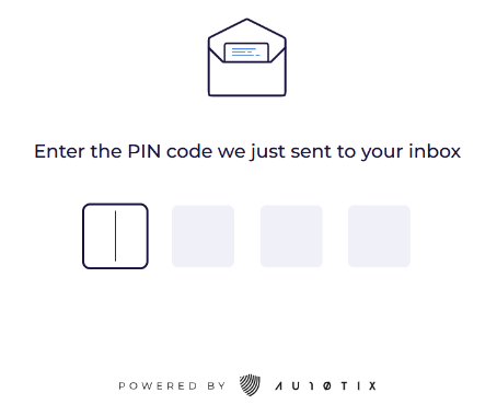 The AU10TIX screen where you enter the PIN code that came in your email from AU10TIX.