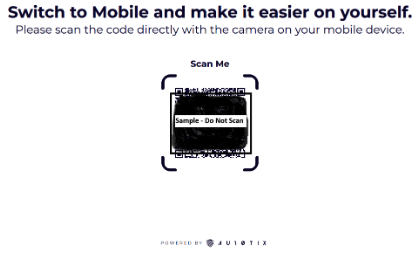 The AU10TIX screen where you are prompted to scan the QR code with your mobile device to continue the process on your phone.