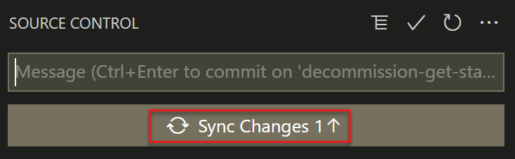 Screenshot of the sync changes button in VS Code.