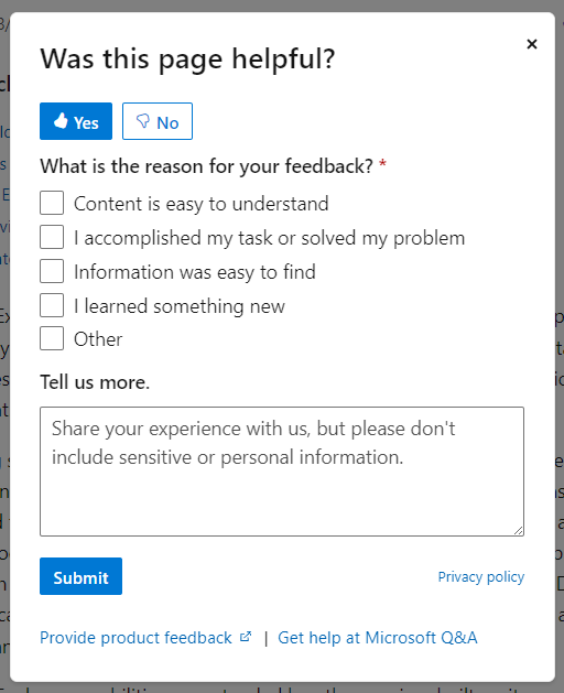 Screenshot of the feedback control.