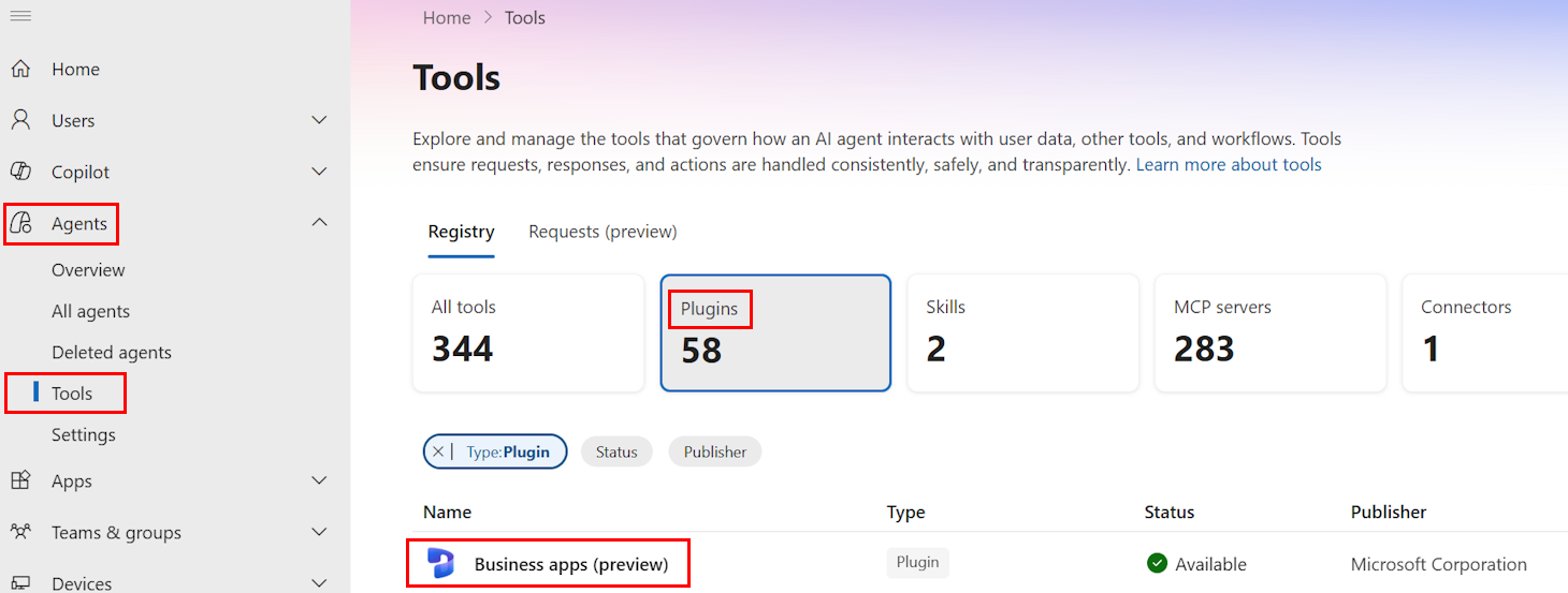 Screenshot of the Microsoft 365 admin center Tools page.
