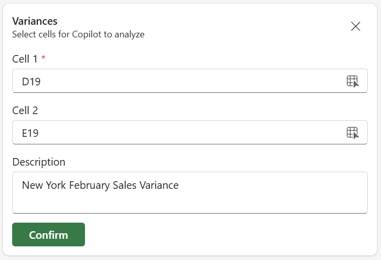 Screenshot of selecting specific variances.