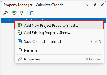 Screenshot of the Property Manager context menu.