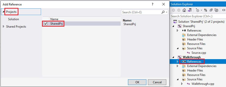 Screenshot that shows the Add Reference dialog. It's used to add a reference to the Walkthrough project.
