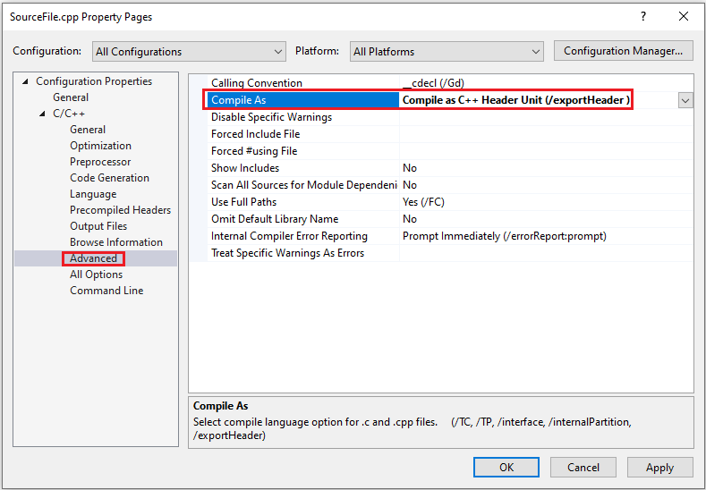 Walkthrough: Build and import header units in Visual C++ projects |  Microsoft Learn