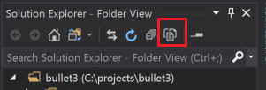 Solution Explorer window with the Show All Files button highlighted.