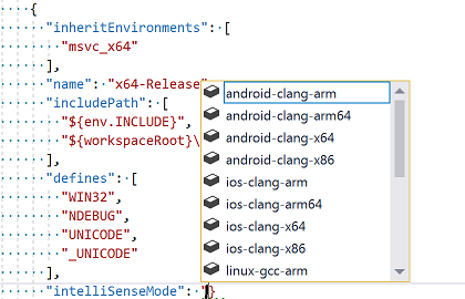 Open Folder IntelliSense Screenshot of the IntelliSense pop-up in the editor.