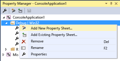 Screenshot of the Property Manager shortcut menu.