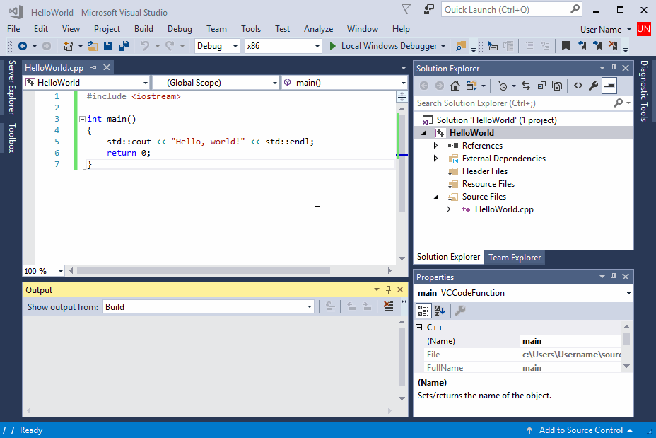 Build and run a C++ console app project | Microsoft Learn