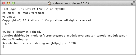 Mac Terminal window running vcremote.