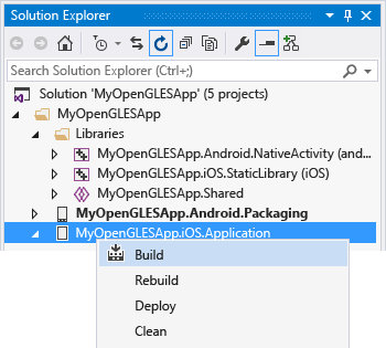 Build iOS Application project Using the shortcut menu to build the iOS Application project.