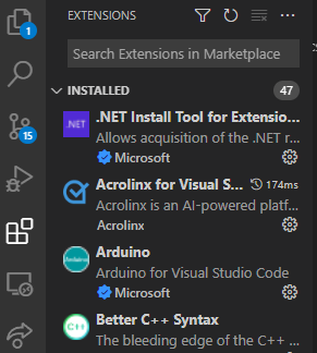 Visual Studio Code Extensions Pane
