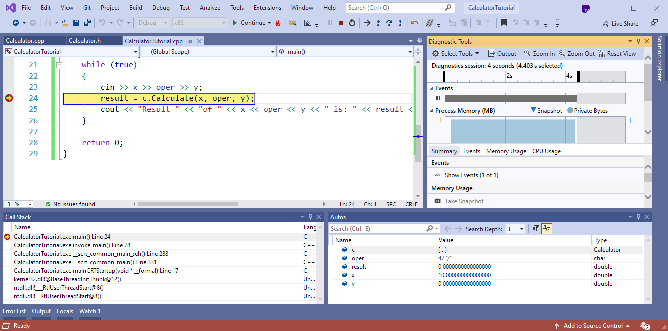 Create a console calculator in C++ | Microsoft Learn