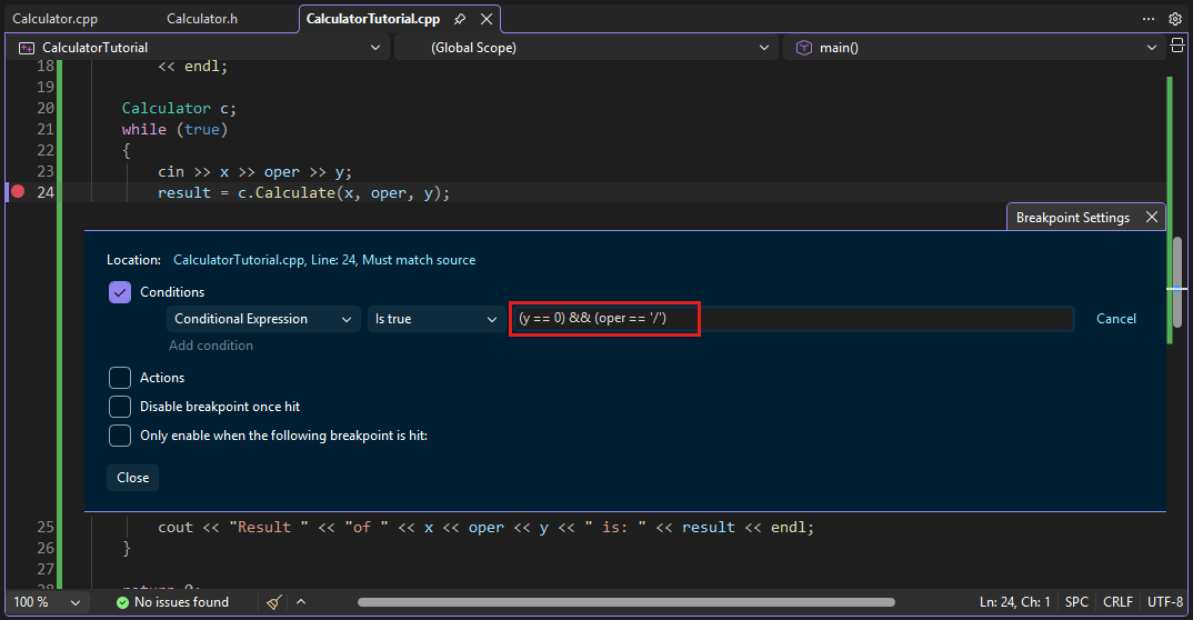 Screenshot of a set breakpoint.