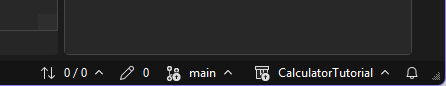 Screenshot of the repo status bar located below the Visual Studio Solution Explorer pane, showing the branch name and number of outstanding changes.