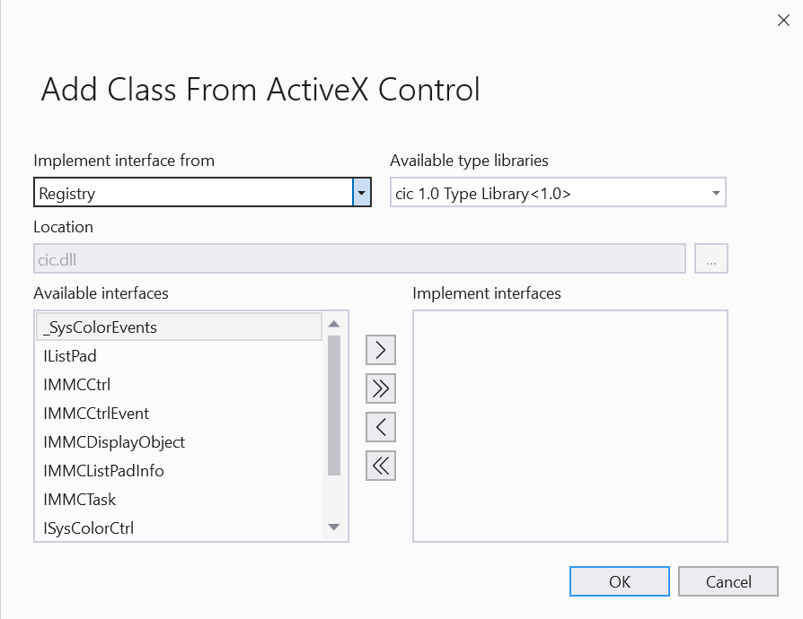Add class from ActiveX control wizard