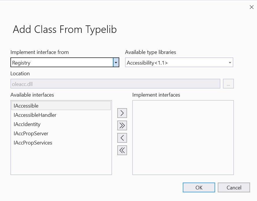 Screenshot of Add Class From Typelib Wizard.