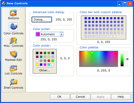 CMFCPropertySheet color controls.