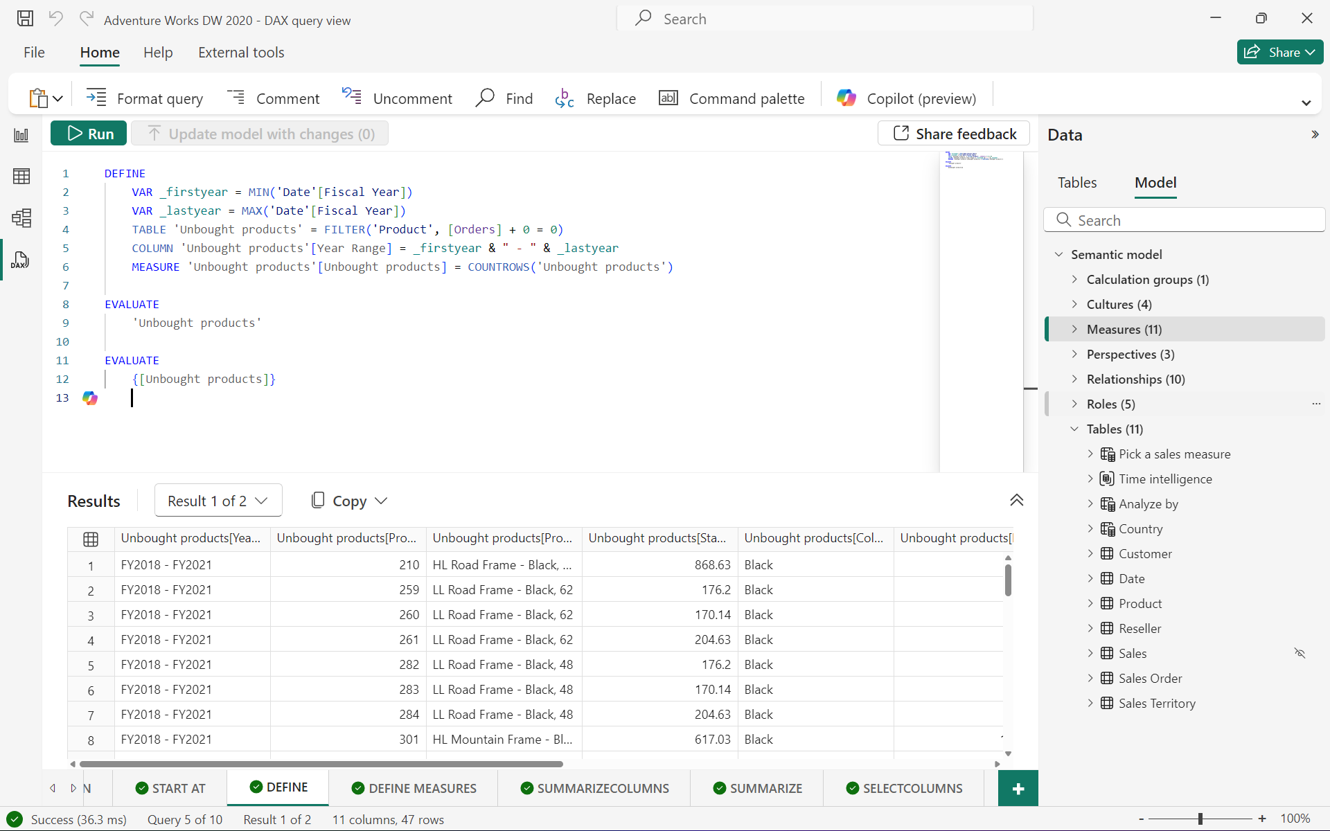 DAX Evaluate with measure defnition