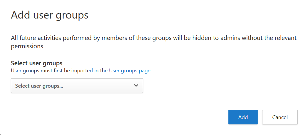 Screenshot showing the add user groups dialog box.