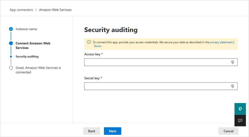 Connect AWS app security auditing for new connector.