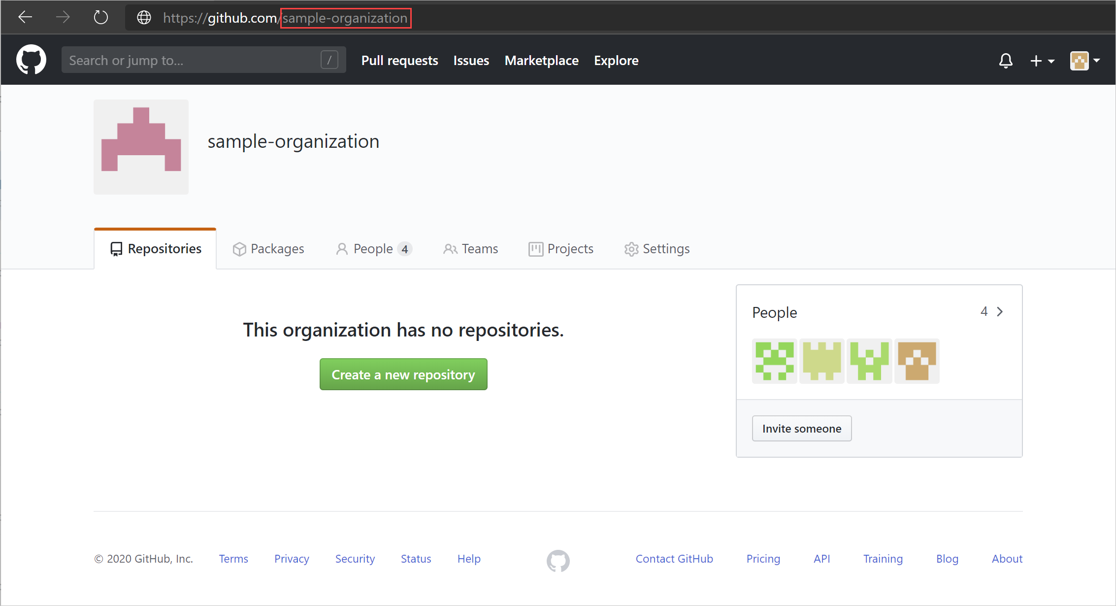 Screenshot showing obtaining organization login name.