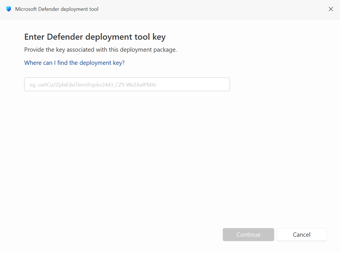 Screenshot illustrating running the Defender deployment tool in interactive mode.