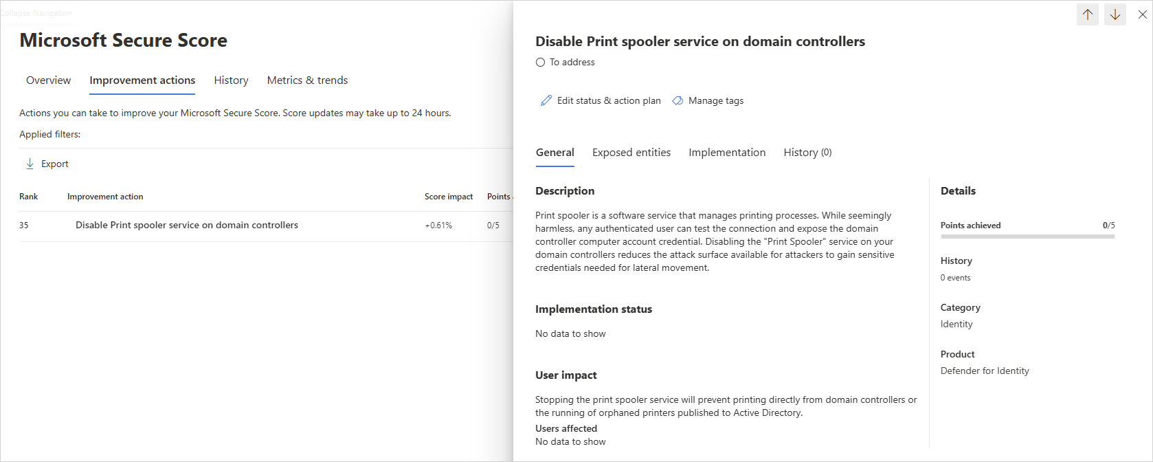 Microsoft Defender for Identity Print spooler identity security posture  assessments - Microsoft Defender for Identity | Microsoft Learn