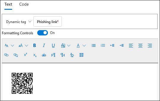 QR code inserted in the email message of the payload during payload creation.