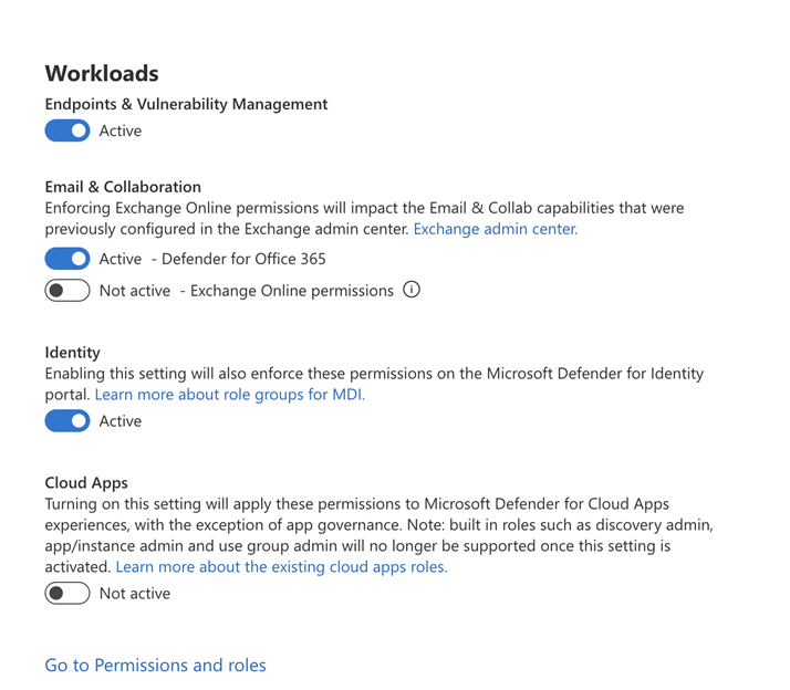 Screenshot of the page where you can choose workloads to activate.