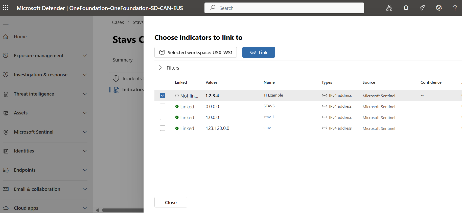 Screenshot showing the linked indicators for the hypothetical burrowing attack case.