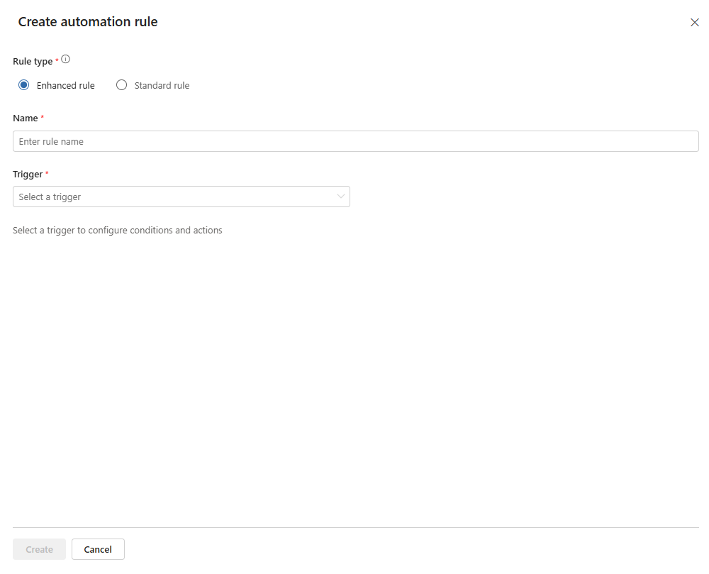 Screenshot showing the option to create an enhanced automation rule.