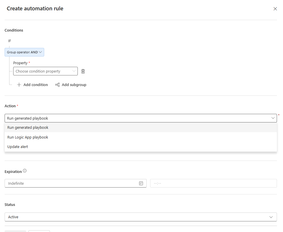 Screenshot showing action options for an enhanced automation rule.