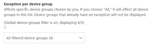 Showing filtered device group dropdown.