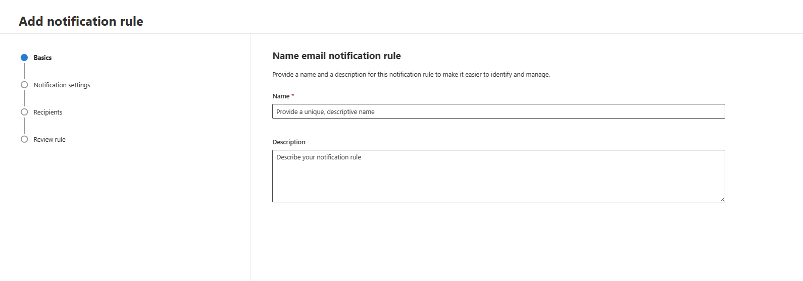Basics section of the add notification rule