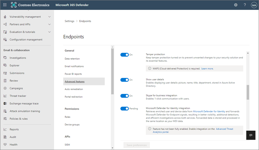 Turn tamper protection turned on in the Microsoft Defender portal