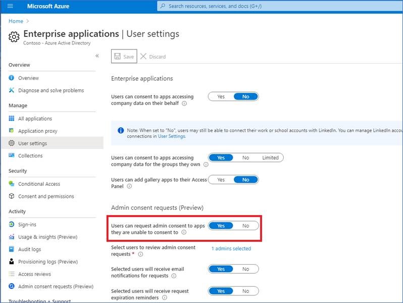 Enterprise applications user settings.