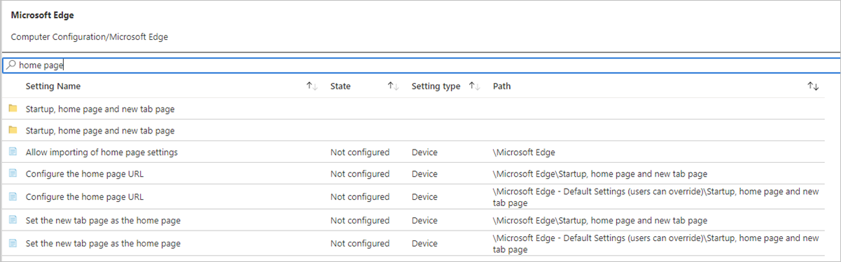 Edge Configuration Settings Intune