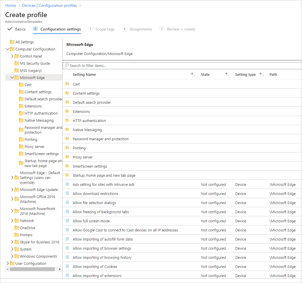 Intune Edge Configuration Keys