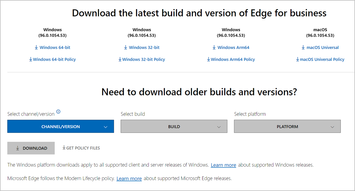 Microsoft Edge policy files available for download.