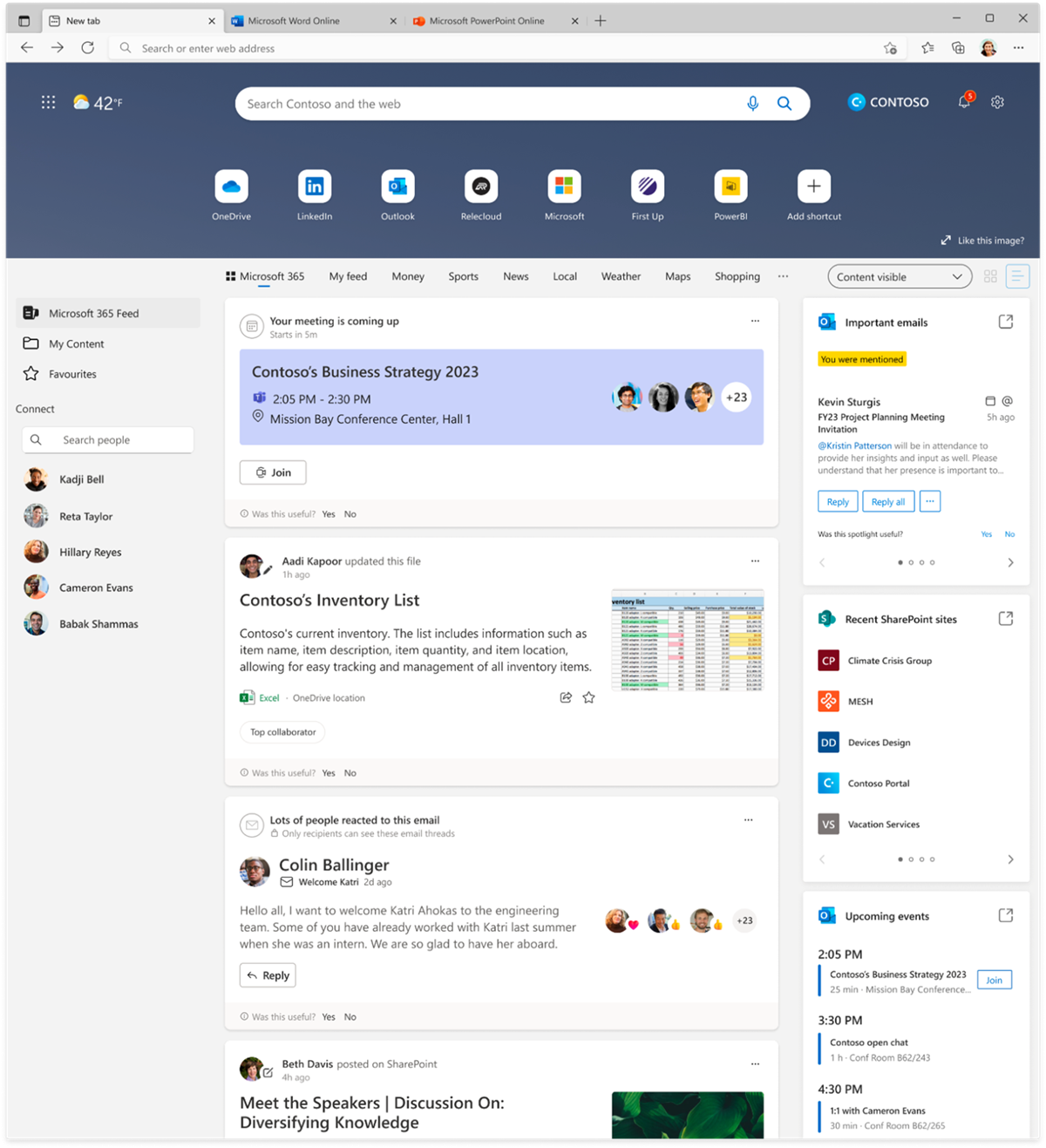 New tab page dashboard from Microsoft 365