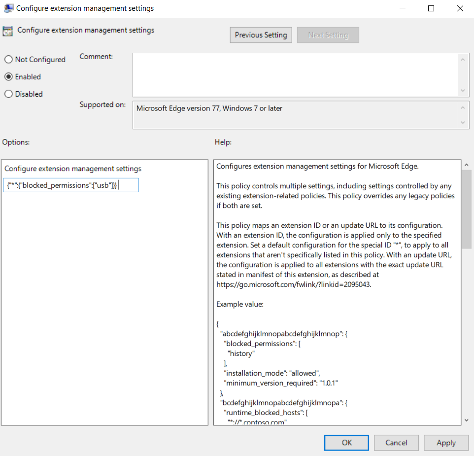 Configure group policy to block an extension.