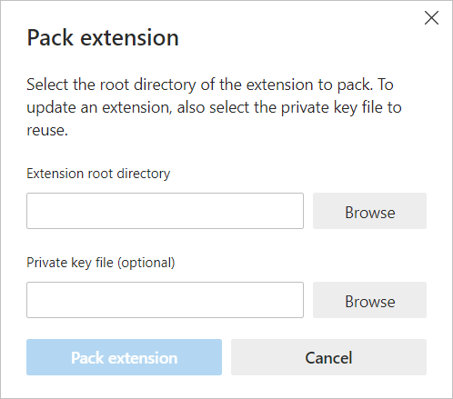 Pack extension dialog for finding an extension's source code.