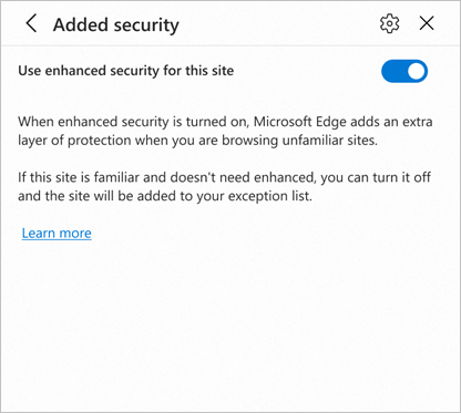 Shows security settings for site with toggle to turn security on or off.