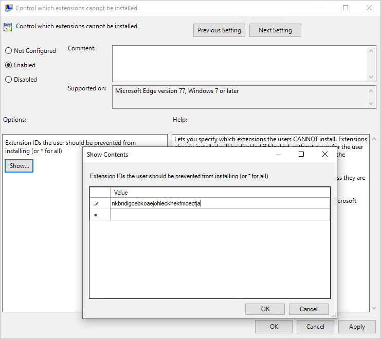 Use policy editor to control which extensions can be installed.